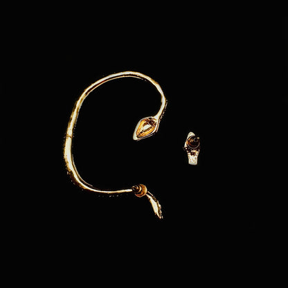 Asymmetrical Gothic Silver-Toned Snake Ear Cuff with Ruby-Eyed Serpent Head Stud | Unique Ear Wrap | Renaissance Fair Lucky Jewelry