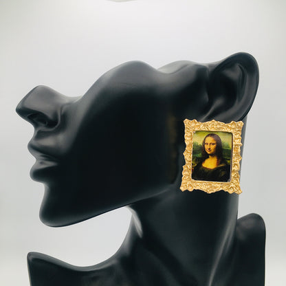 Golden-framed Mona Lisa Oil Painting Earrings, Renaissance Baroque Victorian Jewelry