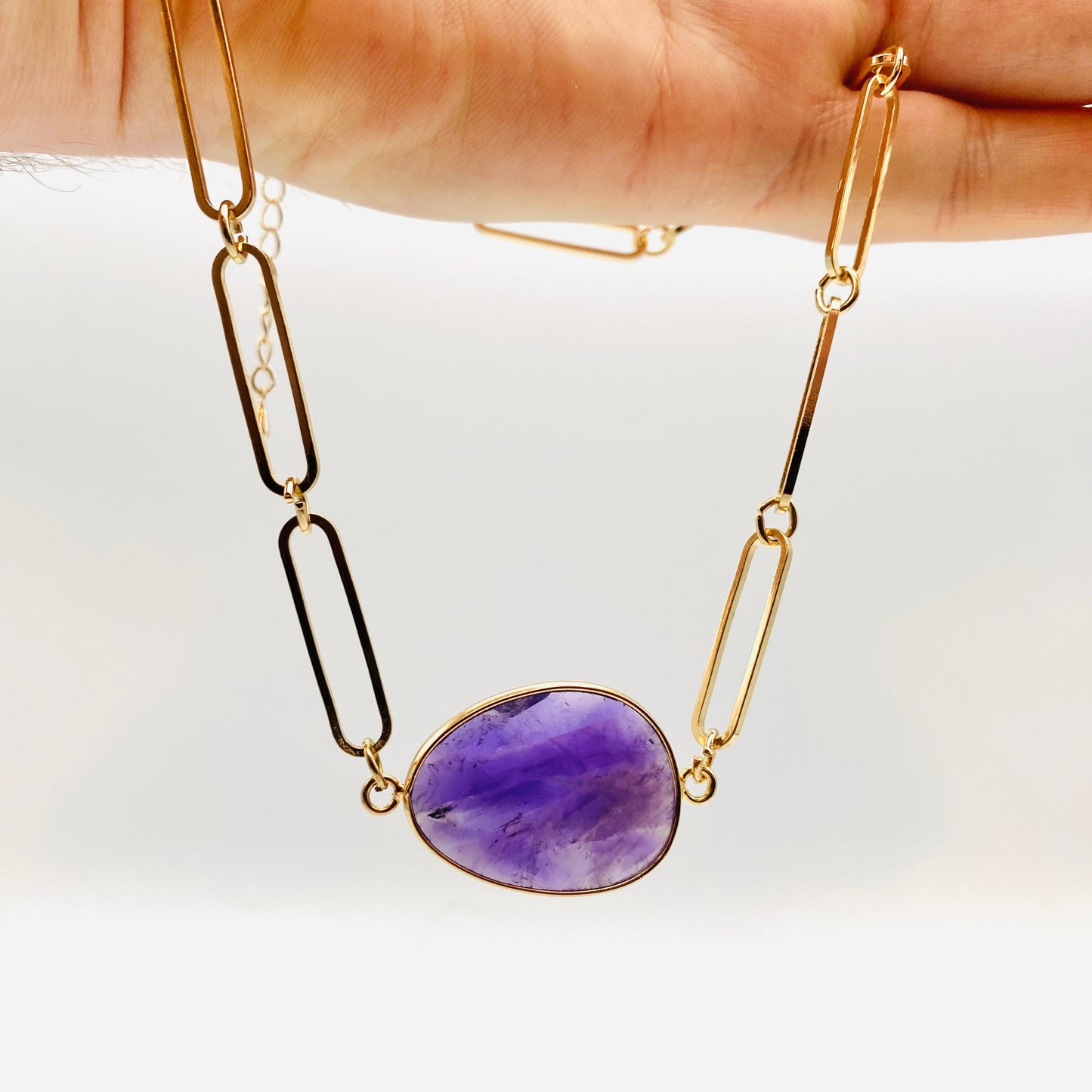 Natural Purple Amethyst Solitaire Gold Chain  Choker - February Birthstone Pendant Necklace | Elegant Jewelry