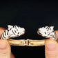 White Double Tiger Head Cuff Bracelet | Unisex Gold-Plated Leopard, Cat, and Jaguar Animal Handmade Jewelry