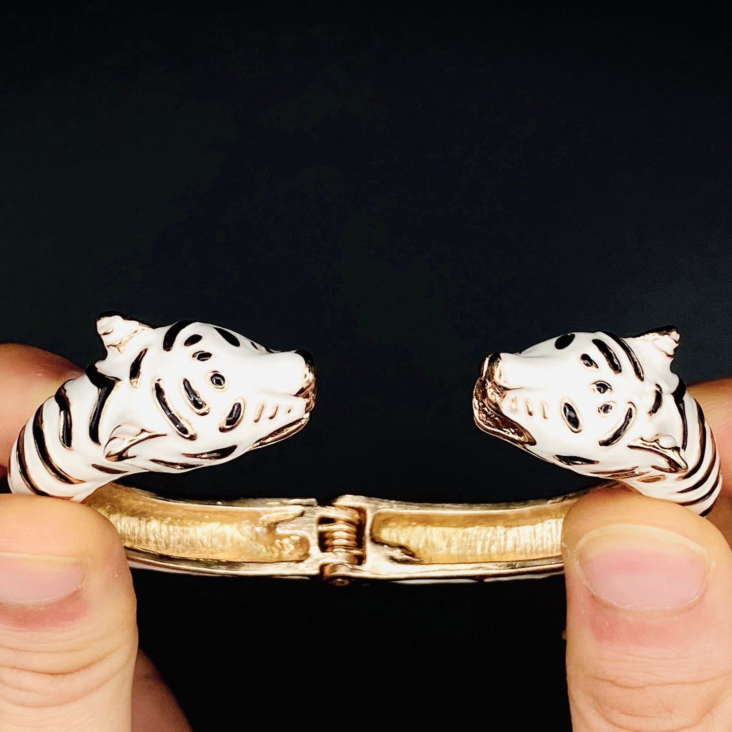 White Tiger Cuff Bracelet | Unisex Gold-Plated Leopard, Cat, Jaguar Animal Handmade Bracelet | Easy and Comfortable to Wear