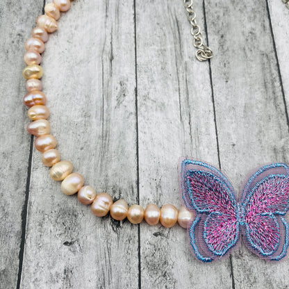 Boho Butterfly Choker Necklace – Natural Pearls & Crystals, Gift for Her