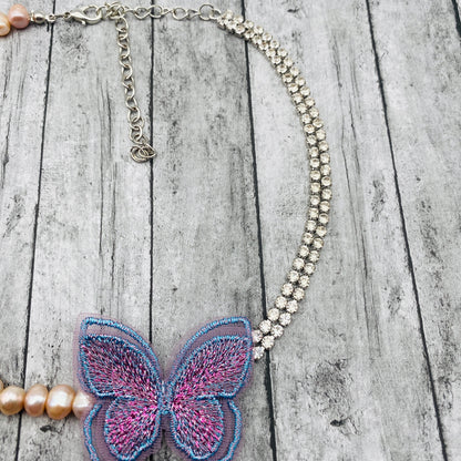 Boho Butterfly Choker Necklace – Natural Pearls & Crystals, Gift for Her