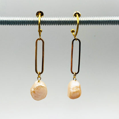 14K Gold Link Earrings with Baroque Pearls – Bohemian Statement Jewelry for Women