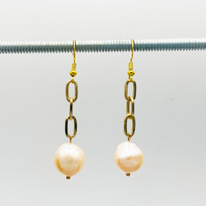 Women’s Gold Chain and Pearl Dangle Earrings – Lightweight Statement Jewelry