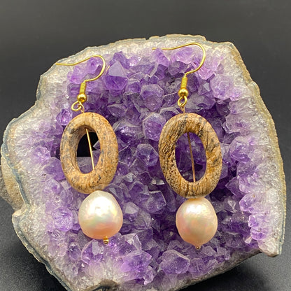Natural Jasper Stone Earrings with Freshwater Pearl Dangles, Boho-Chic for Everyday Wear