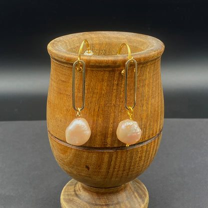 14K Gold Link Earrings with Baroque Pearls – Bohemian Statement Jewelry for Women