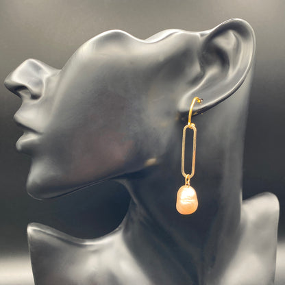 14K Gold Link Earrings with Baroque Pearls – Bohemian Statement Jewelry for Women