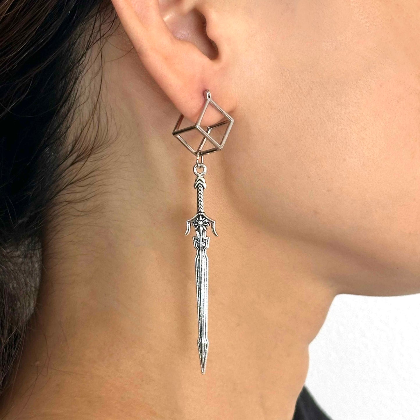 Silver Sword Dangle Earrings – Fencing-Inspired Boho Statement Jewelry