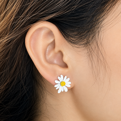 Asymmetrical Daisy Flower Stud Earrings – Mismatched Botanical Floral Earrings