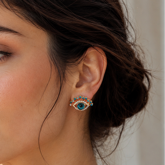 Sapphire Blue Evil Eye Stud Earrings– Gold-Tone Mystical Jewelry