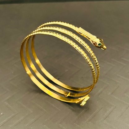Emerald-Eyed Gold Snake Arm & Wrist Bracelet | Statement Serpent Jewelry
