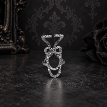 Gothic Crystal Fingernail Rings | Adjustable Silver-Tone Nail Tip Statement Jewelry