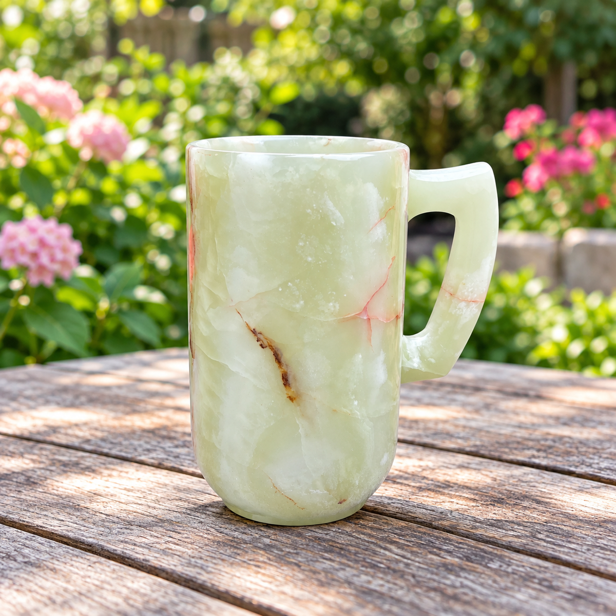 Green Onyx Stone Mug – Handcrafted Natural Stone Cup, Luxury Gemstone Decor