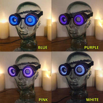 Glowing Steampunk Goggles Handmade | Copper Cyberpunk X-Ray Goggles | Halloween Costume, Cosplay | For Concerts, EDM, Raves, Dance Parties