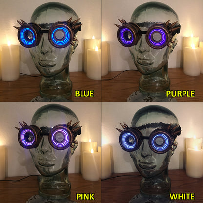 Glowing Gold Spikey Steampunk Goggles - Light Up Cyberpunk X-Ray Goggles | Cosplay Goggles |EDM Rave Burning Man Goggle | EL Wire Goggle