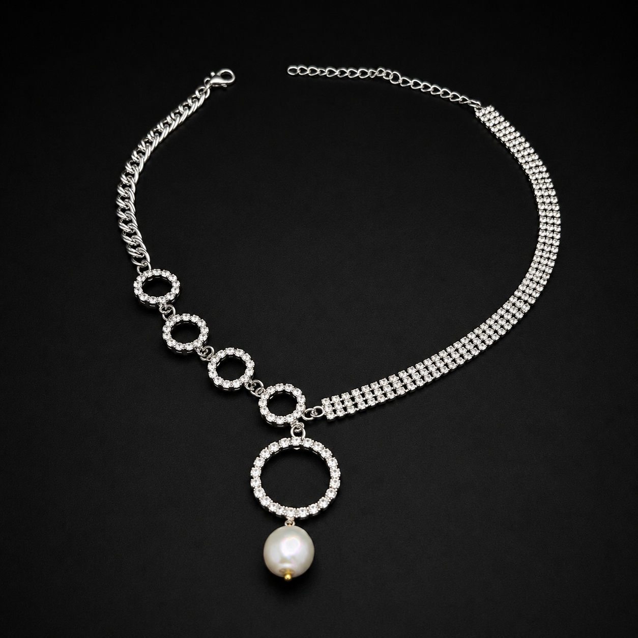 Natural Freshwater Baroque Pearl Pendant Necklace with Crystals – Elegant Statement Jewelry