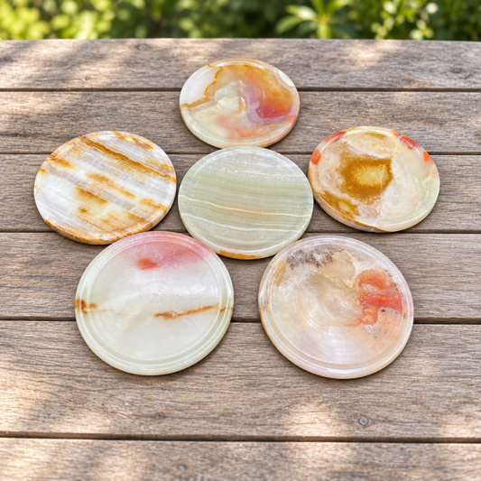 Green Onyx Stone Coaster Set of 6 with Holder