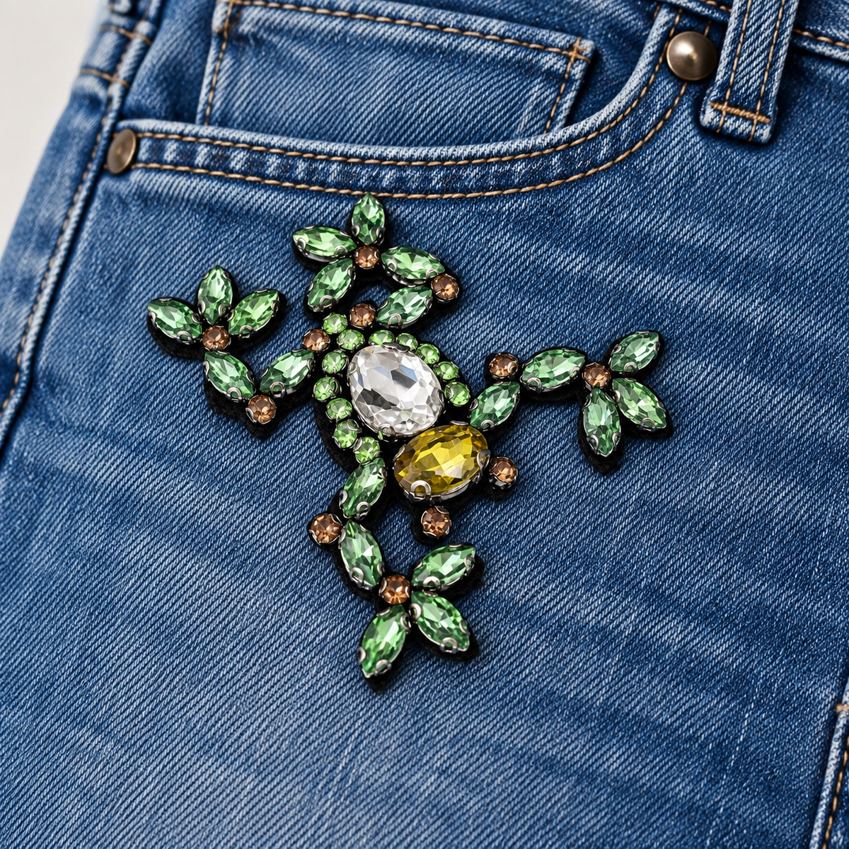 Green Crystal Frog Sew-On Patch | Jeweled Frog Appliqué