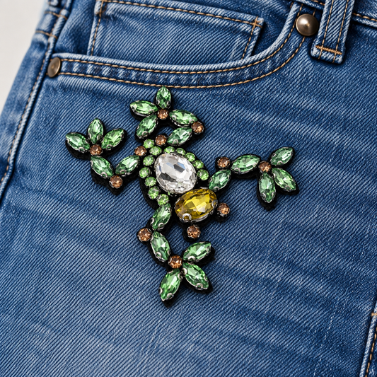 Green Crystal Frog Sew-On Patch | Jeweled Frog Appliqué
