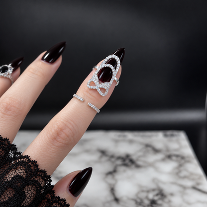 Gothic Crystal Fingernail Rings | Adjustable Silver-Tone Nail Tip Statement Jewelry