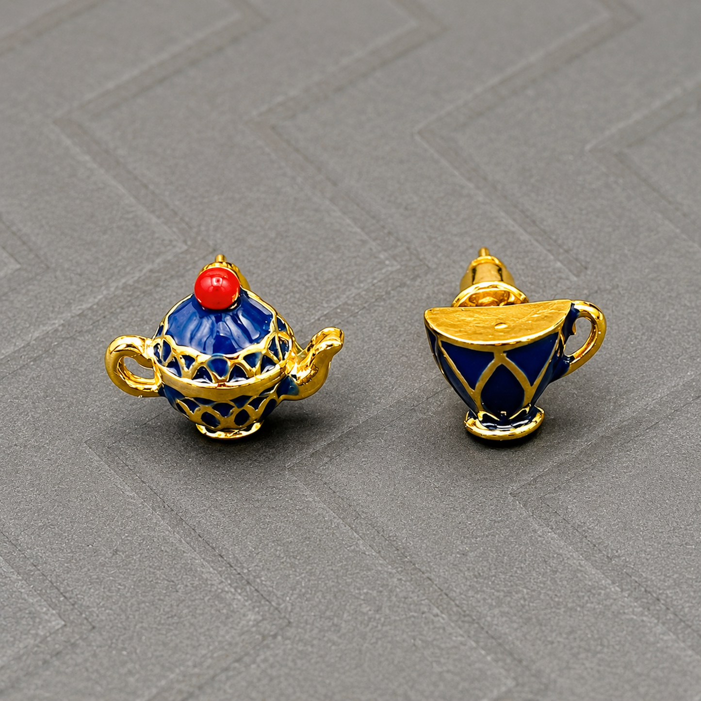 Blue Teapot & Teacup Stud Earrings – Gold-Tone Whimsical Tea Lover Jewelry