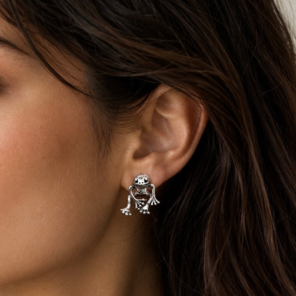 Silver-Tone Frog Stud Earrings | Whimsical Toad Jewelry