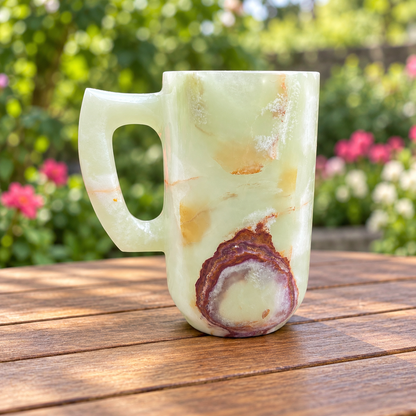Green Onyx Stone Mug – Handcrafted Natural Stone Cup, Luxury Gemstone Decor