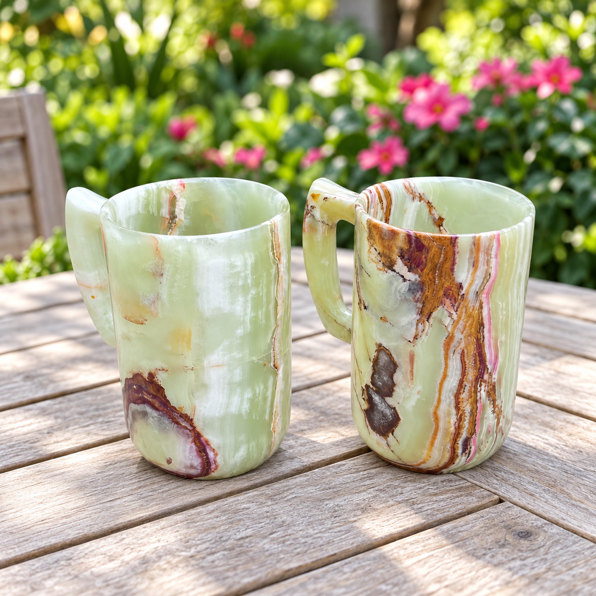 Green Onyx Stone Mug – Handcrafted Natural Stone Cup, Luxury Gemstone Decor