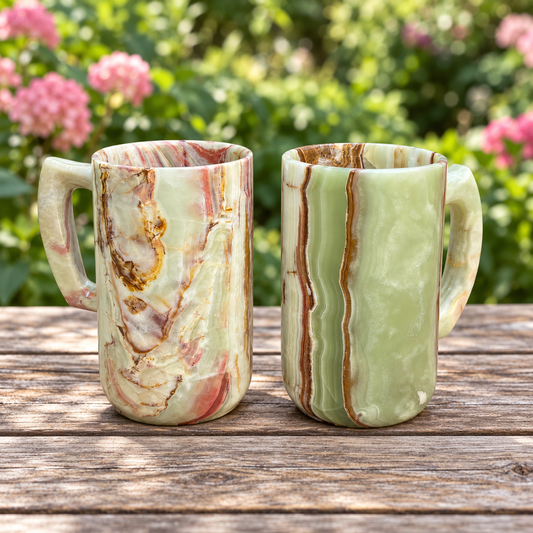 Green Onyx Stone Mug – Handcrafted Natural Stone Cup, Luxury Gemstone Decor