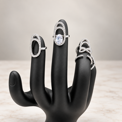 Gothic Crystal Fingernail Rings | Adjustable Silver-Tone Nail Tip Statement Jewelry