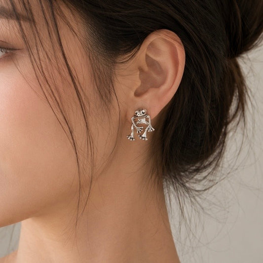 Silver-Tone Frog Stud Earrings | Whimsical Toad Jewelry