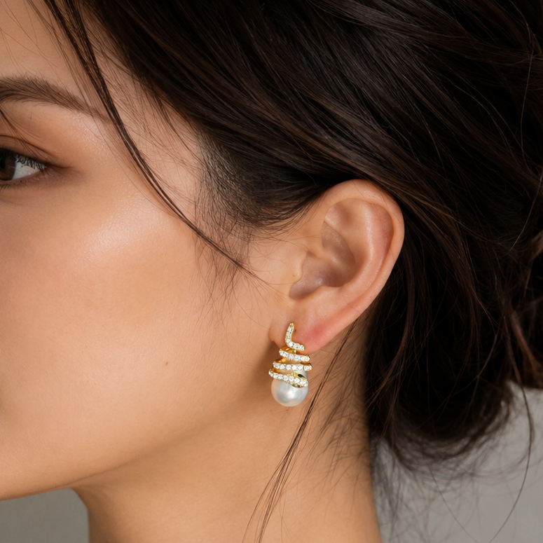 snake pearl earrings