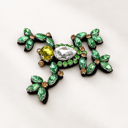 Green Crystal Frog Sew-On Patch | Jeweled Frog Appliqué