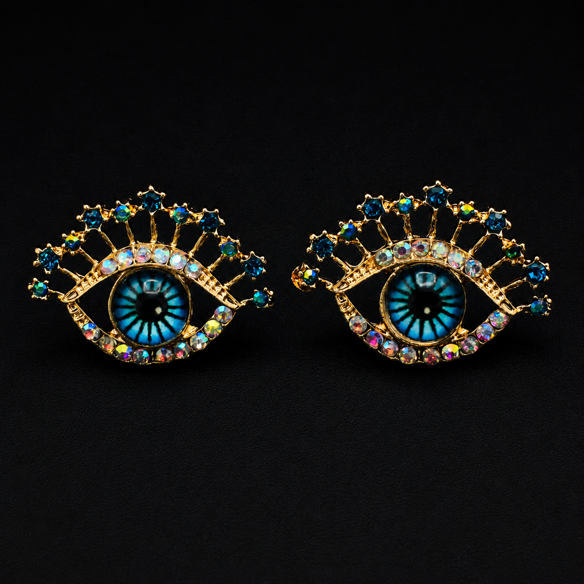 Sapphire Blue Evil Eye Stud Earrings– Gold-Tone Mystical Jewelry
