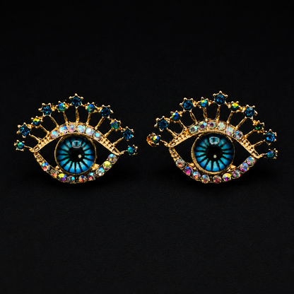 Sapphire Blue Evil Eye Stud Earrings– Gold-Tone Mystical Jewelry