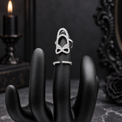 Gothic Crystal Fingernail Rings | Adjustable Silver-Tone Nail Tip Statement Jewelry