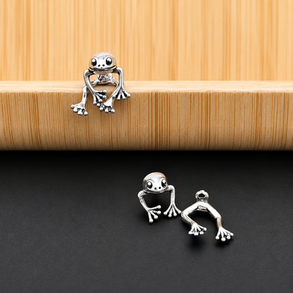 Silver-Tone Frog Stud Earrings | Whimsical Toad Jewelry