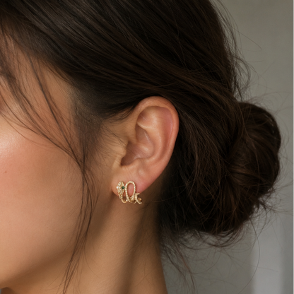Gold Snake Stud Earrings – Emerald Green Crystal Eyes