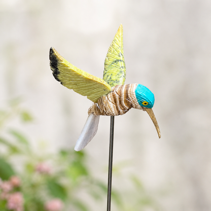 Gemstone Hummingbird Garden Stake – Natural Stone Bird & Planter Decor