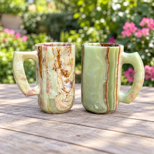 Green Onyx Stone Mug – Handcrafted Natural Stone Cup, Luxury Gemstone Decor