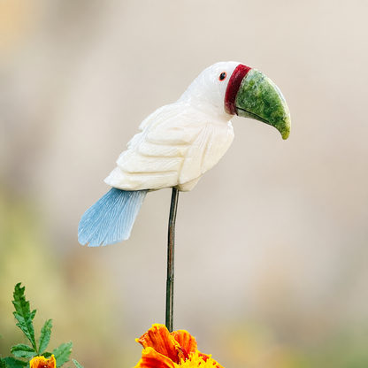 Gemstone Toucan Bird Garden Stake - Natural Stone Tropical Garden Decor