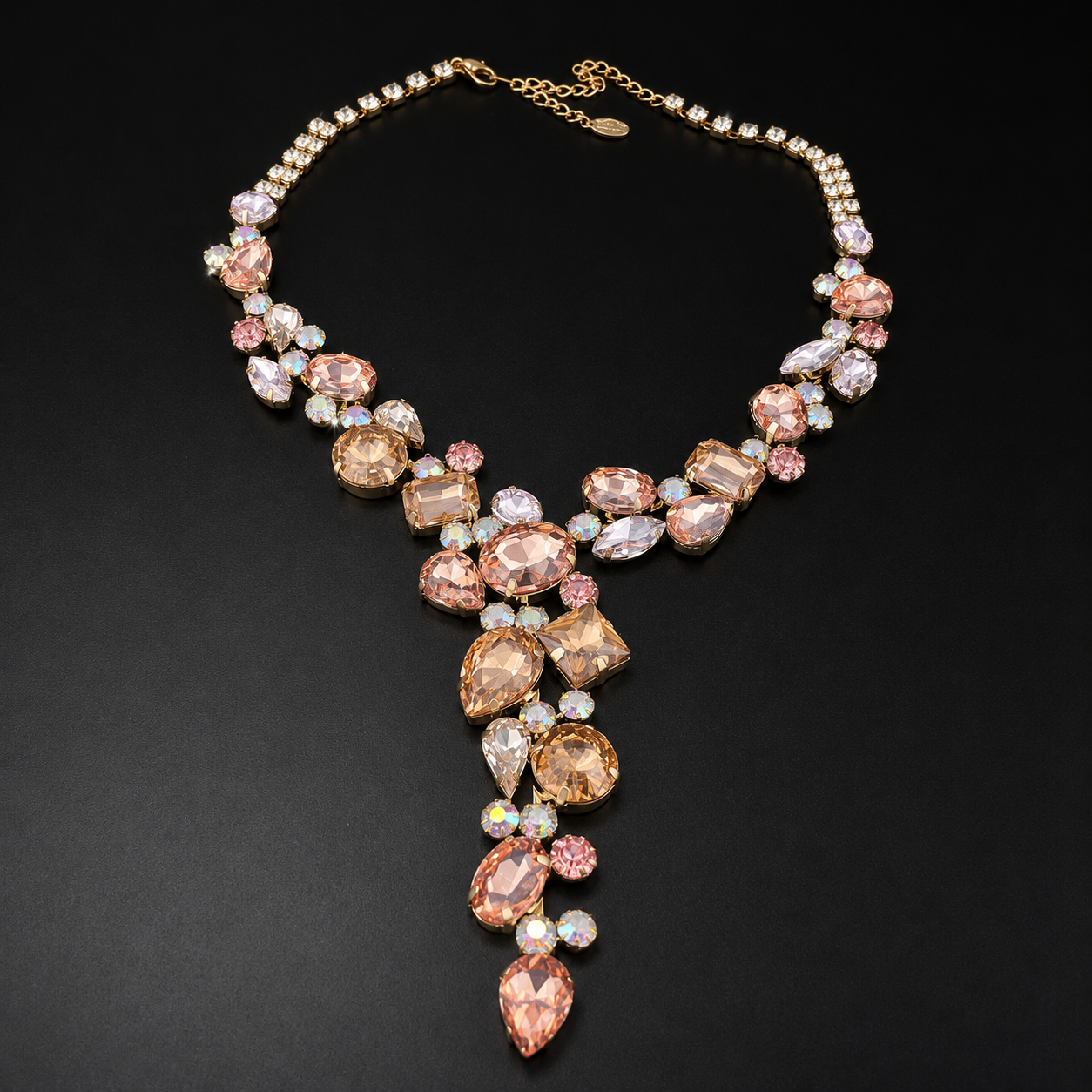 Champagne Pink Crystal Statement Necklace – Vintage-Inspired Bridal Jewelry