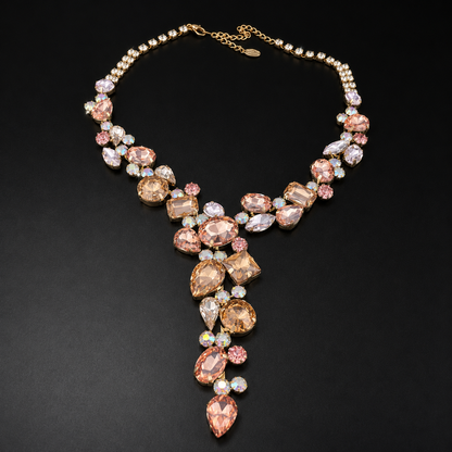 Champagne Pink Crystal Statement Necklace – Vintage-Inspired Bridal Jewelry