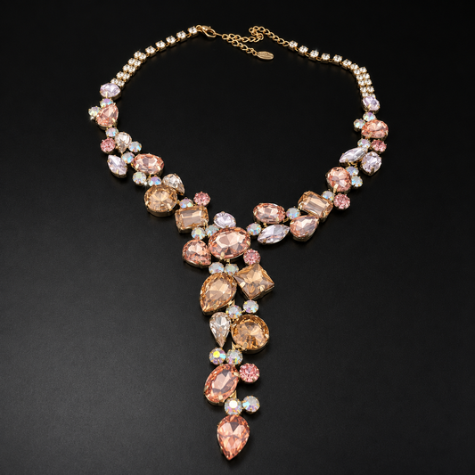 Champagne Pink Crystal Statement Necklace – Vintage-Inspired Bridal Jewelry