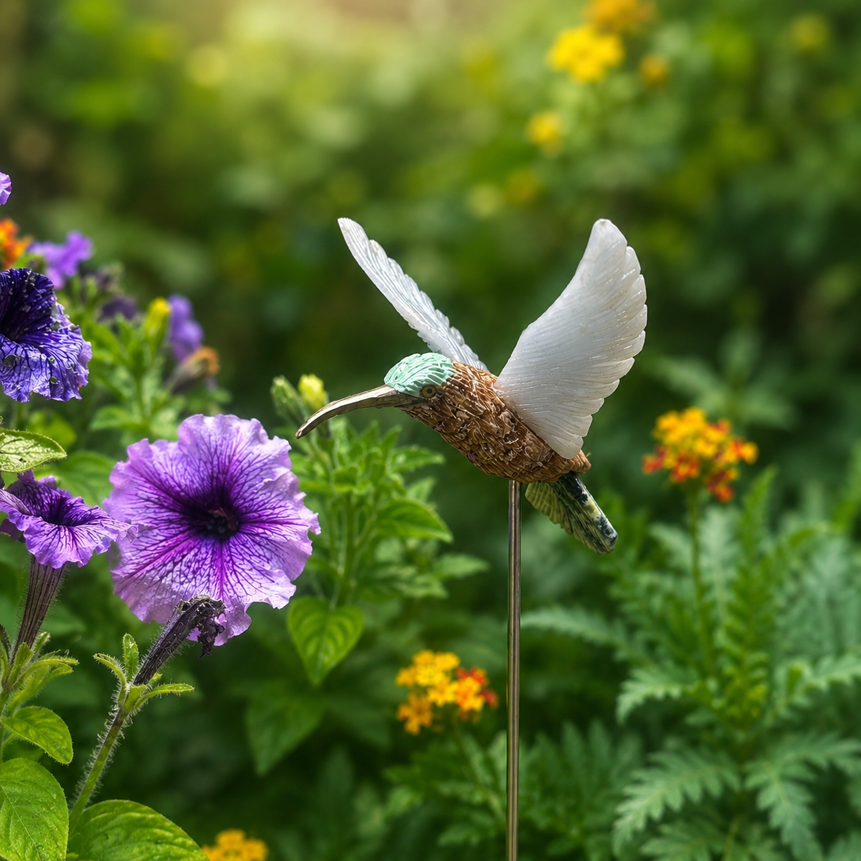 Gemstone Hummingbird Garden Stake – Natural Stone Bird Garden Decor