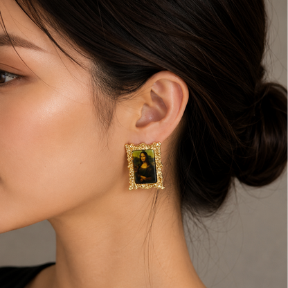 Golden-framed Mona Lisa Oil Painting Earrings, Renaissance Baroque Victorian Jewelry