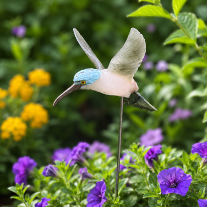 Hand-Carved Gemstone Hummingbird Garden Stake – Natural Stone Bird Garden Decor
