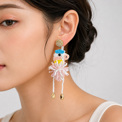 Colorful Beaded Unicorn Drop Earrings - Whimsical Rainbow Statement Jewelry
