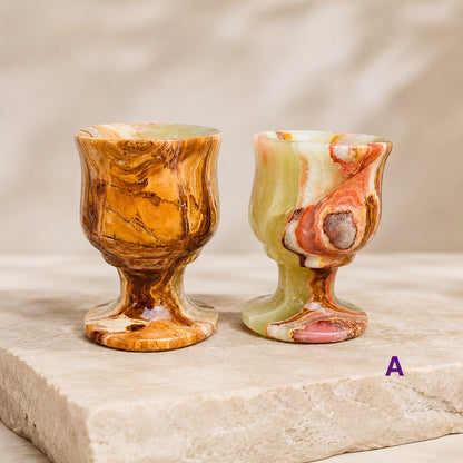 Hand-Carved Natural Onyx Shot Glasses – Set of 2 Green Stone Cordial Goblets
